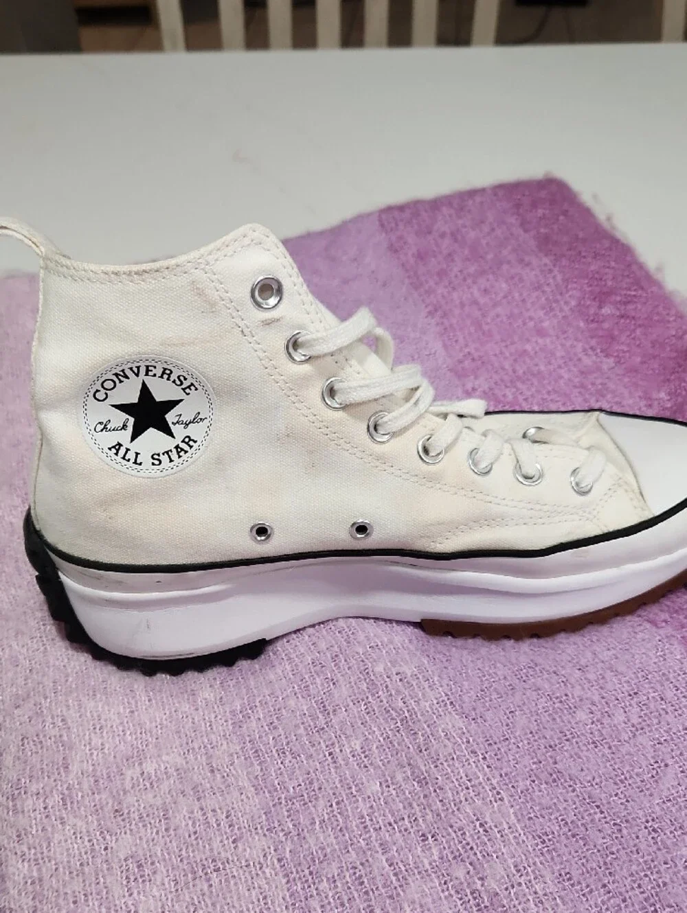 Canvas High-Top Athletic Sneakers in Off-White